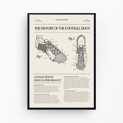 Framed football poster featuring patent-style sketches of a classic football boot.