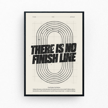 Motivational poster with a running track and bold text that reads 'There Is No Finish Line'.